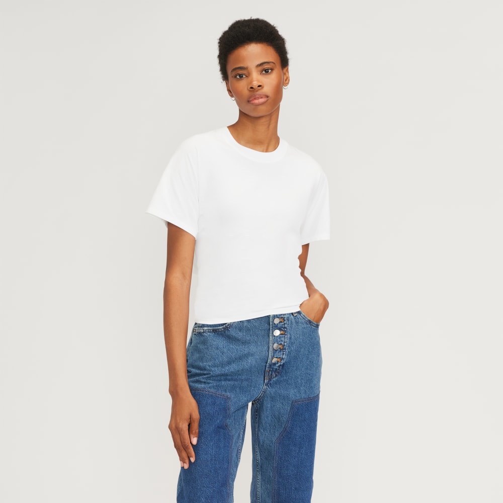 The Organic Cotton Tie Back Tee in White — front view