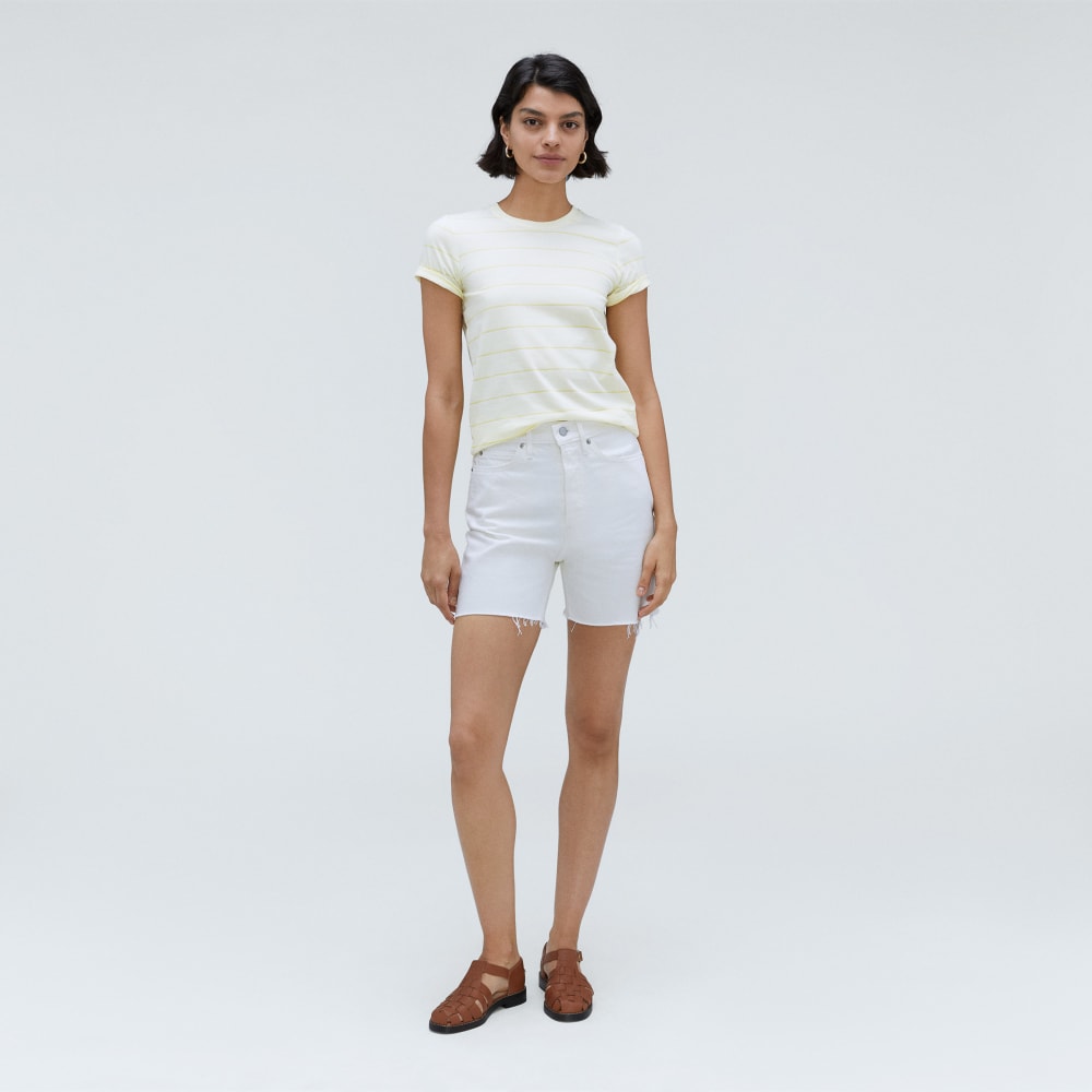 The Organic Cotton Crew Tee in Pastel Yellow / White — detail view