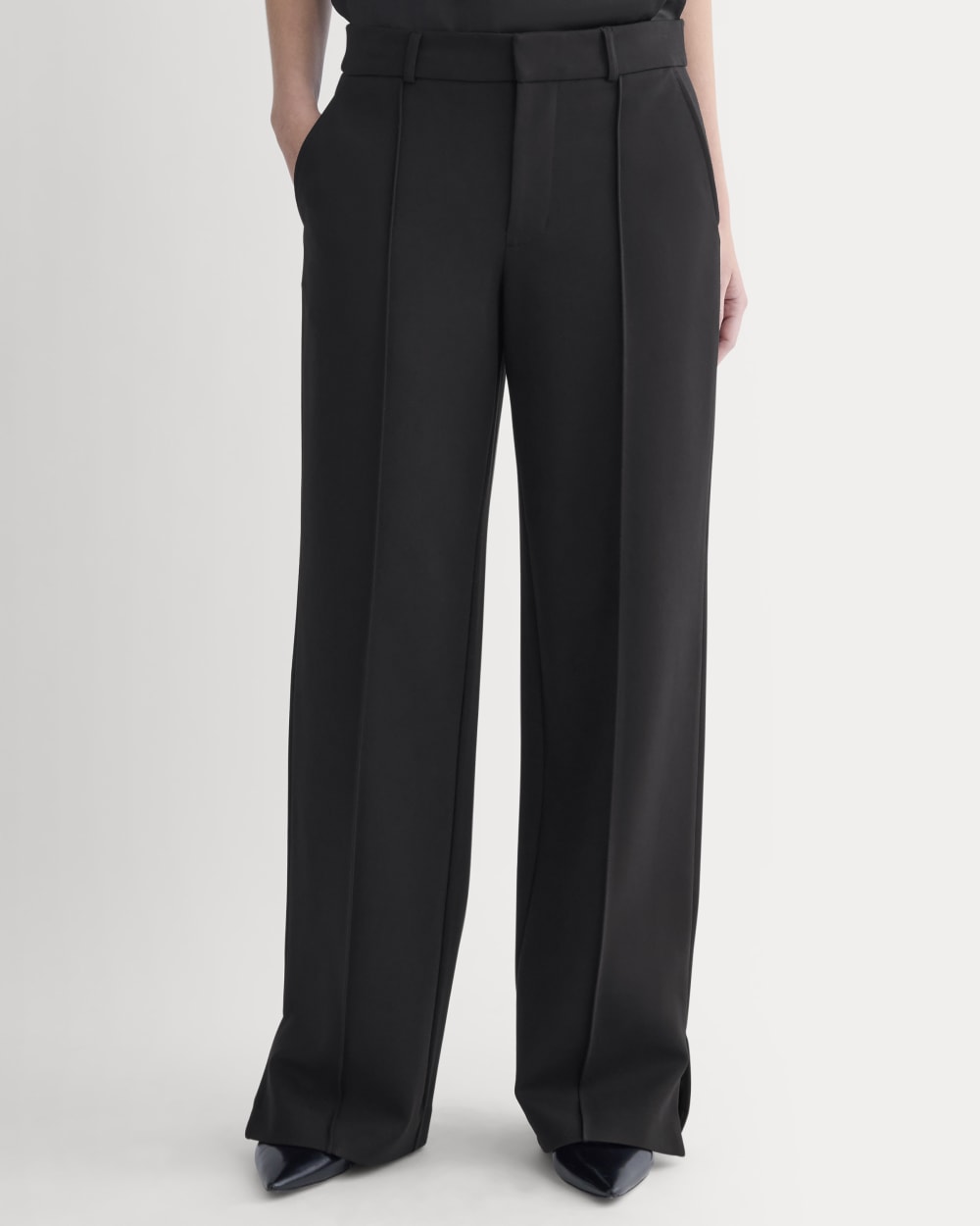 Ponte Wide-Leg Trouser in Black — detail view