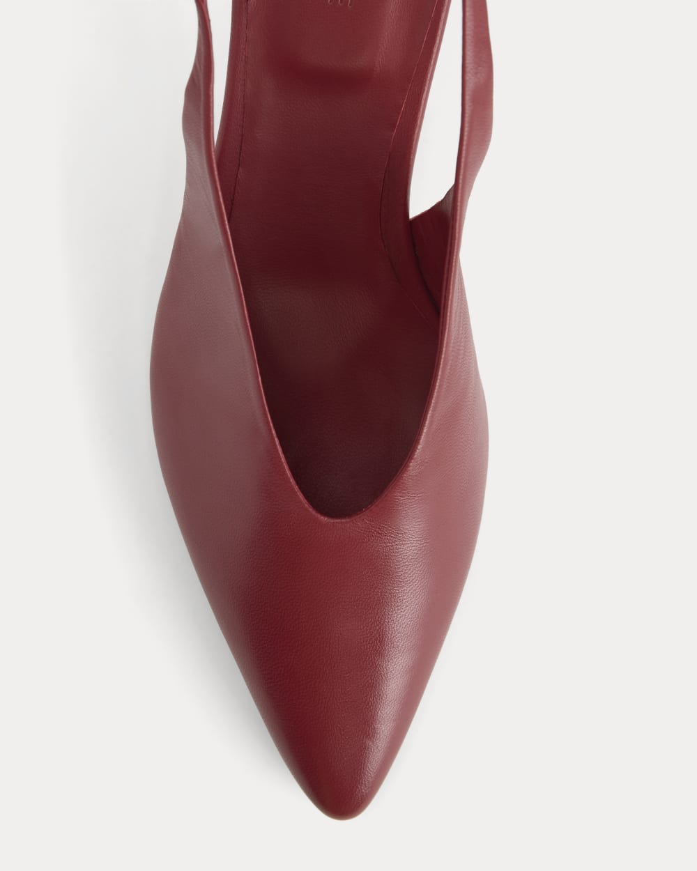 Pointed-Toe Slingback Heel in Rouge — detail view