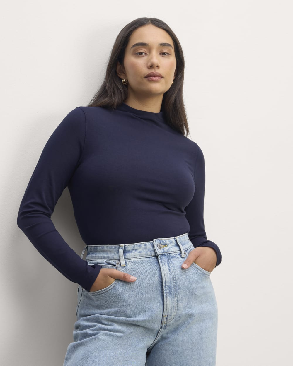 The Form Funnel-Neck Tee in Navy — front view