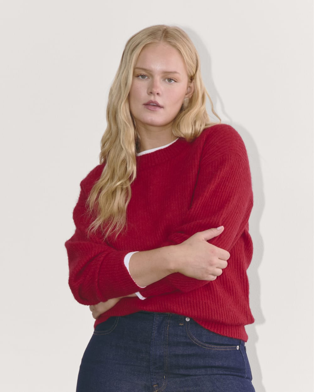 The Cocoon Crew in Alpaca in Berry Red — front view
