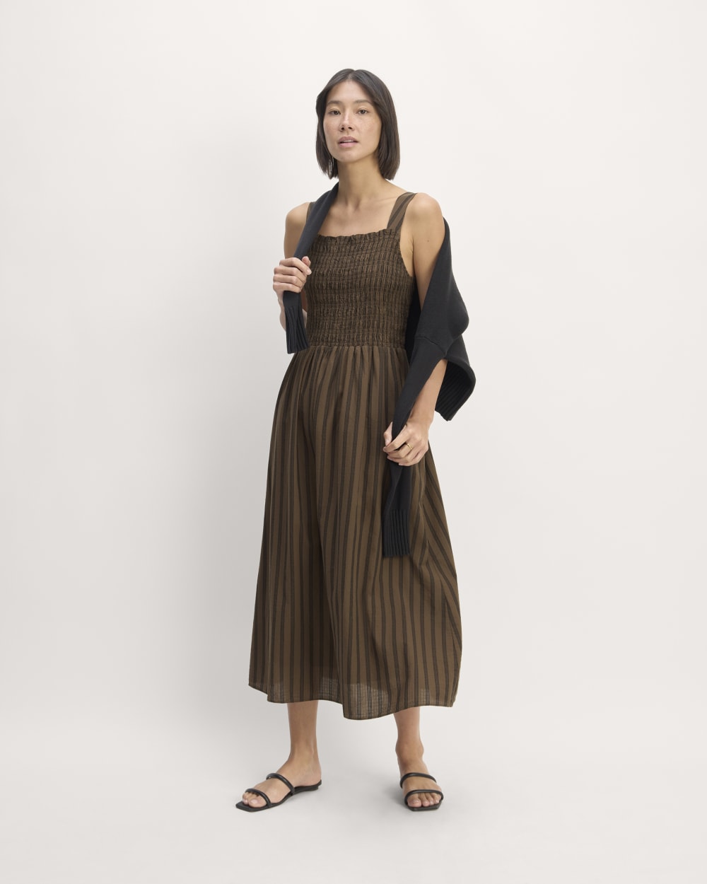 The Gauze Smock Dress in Cocoa / Black — front view