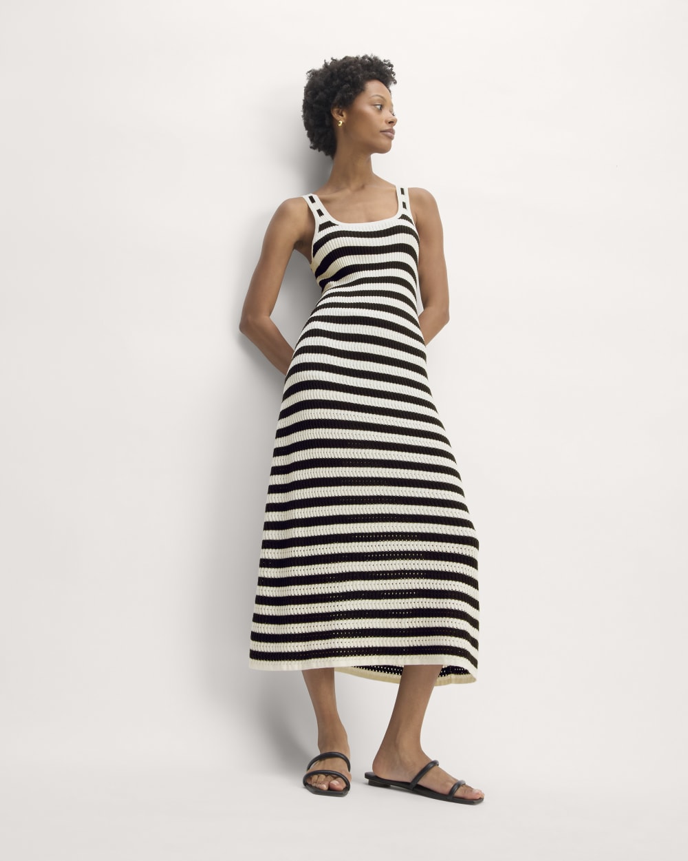 The Crochet Knit Tank Dress in Bone / Black — front view