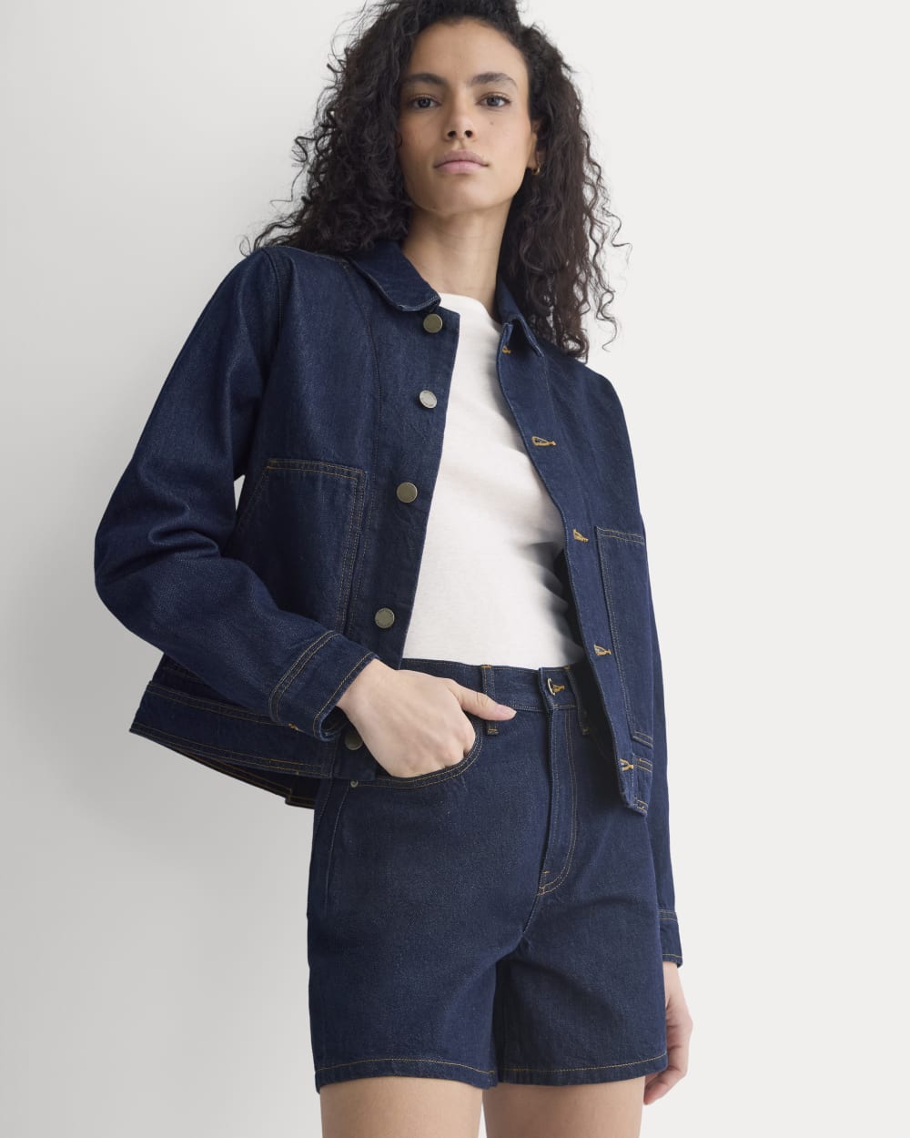 Way-High® A-Line Denim Short in Tungsten Rinse — detail view