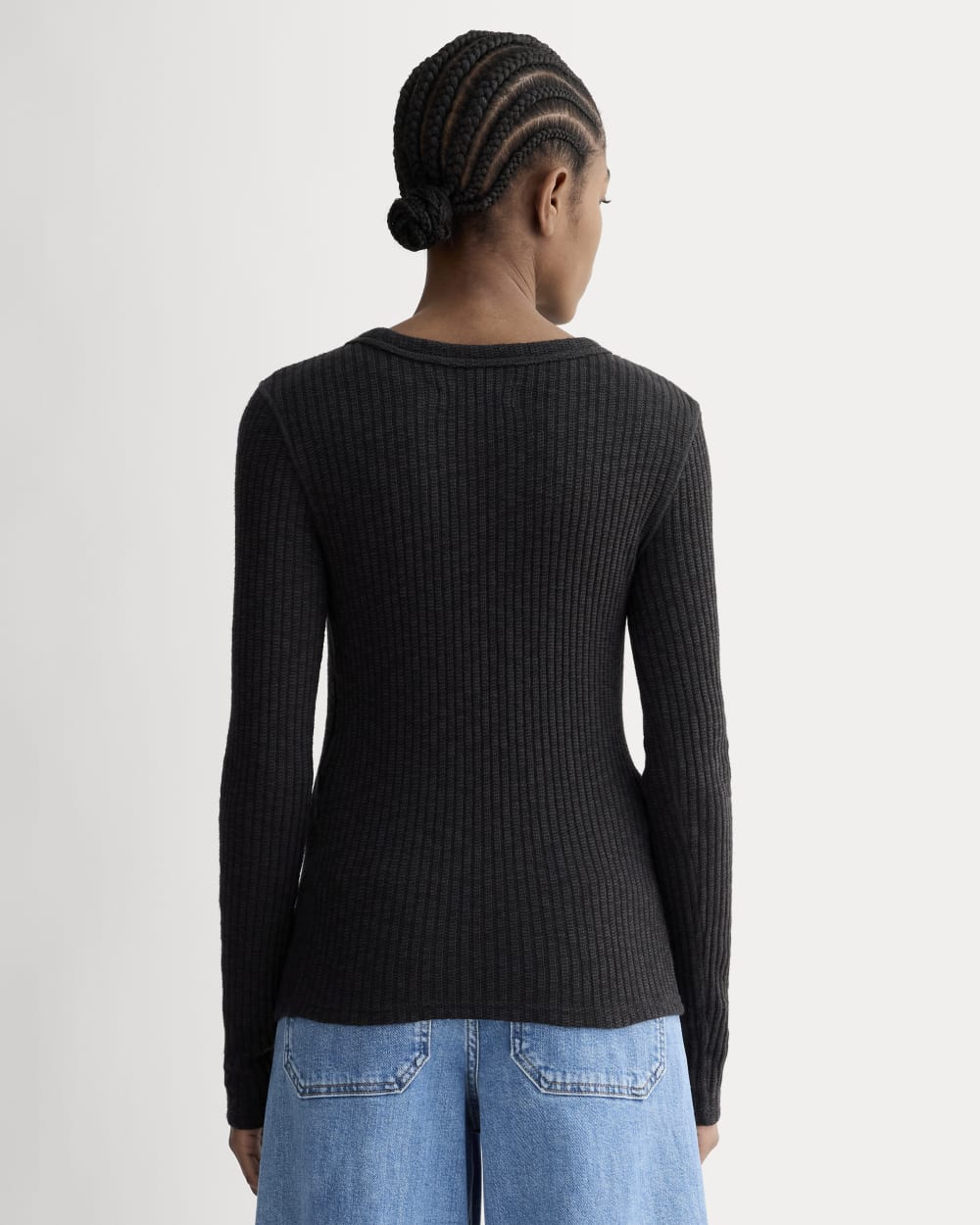 The Cozy Rib Long-Sleeve Tee in Black — detail view