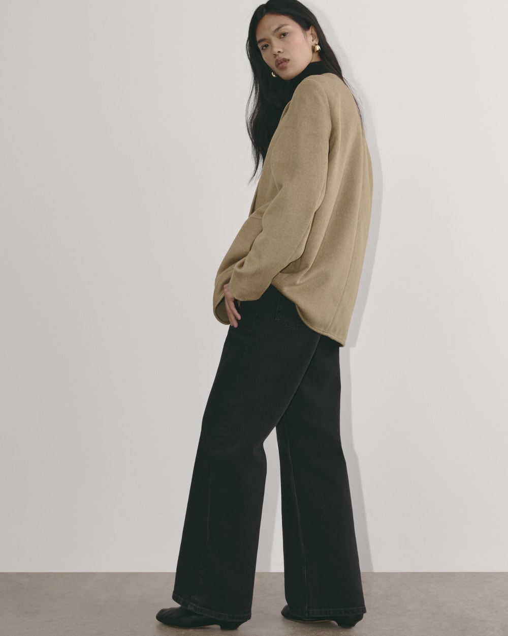 The October Coat in Dark Heathered Camel — detail view
