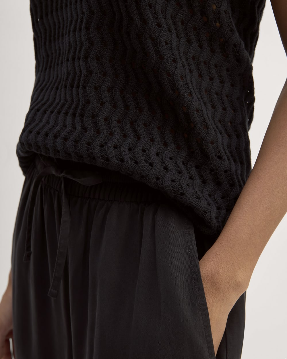 The Crochet Knit Tank in Black — detail view