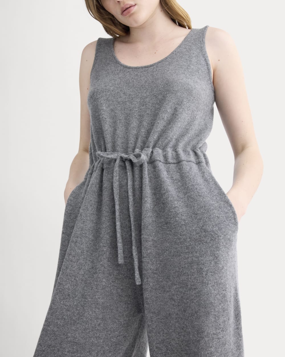 Cashmere Lounge Jumpsuit in Heather Charcoal — detail view