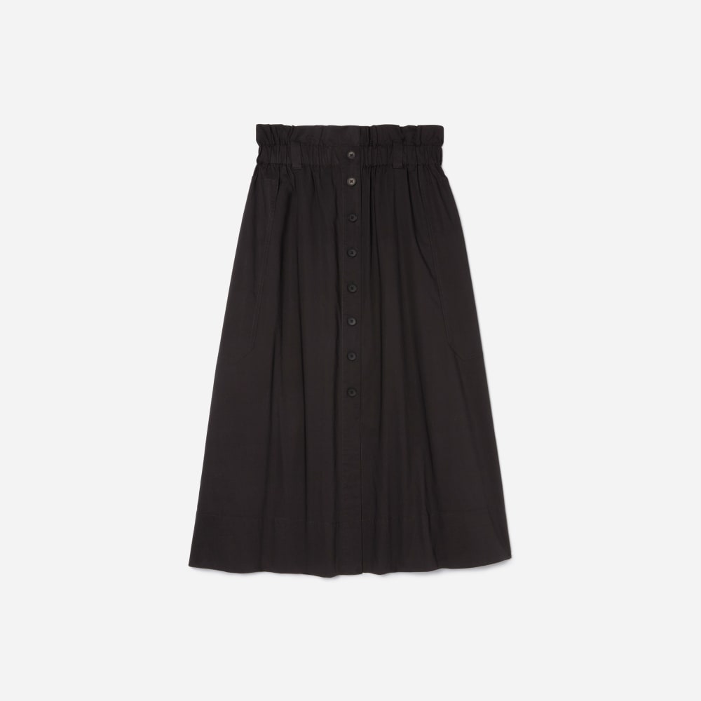 The Easy Button-Front Skirt in Black — front view