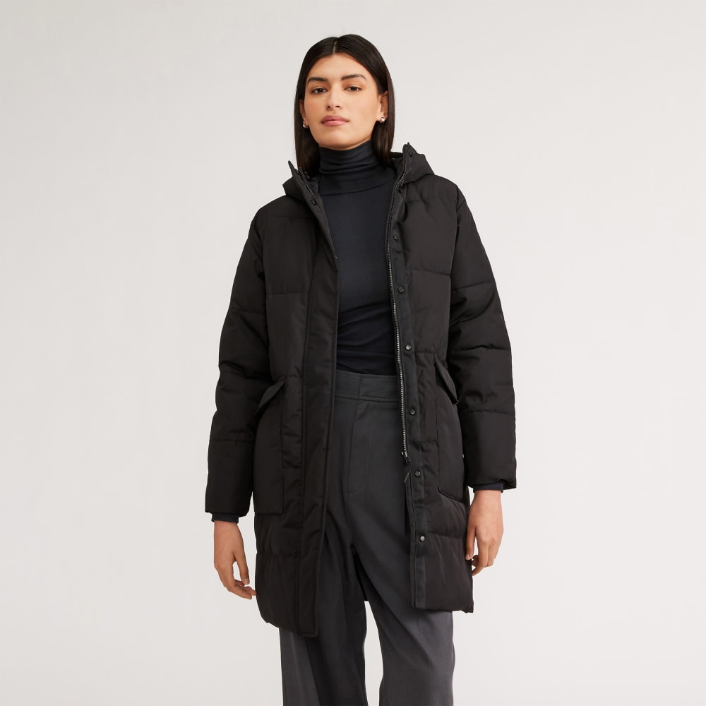 The Long Puffer in Black — front view