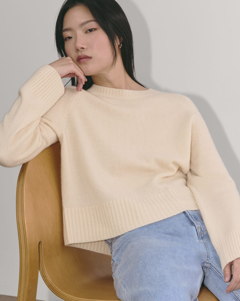The Boxy Crew in Cashmere in Creme — detail view