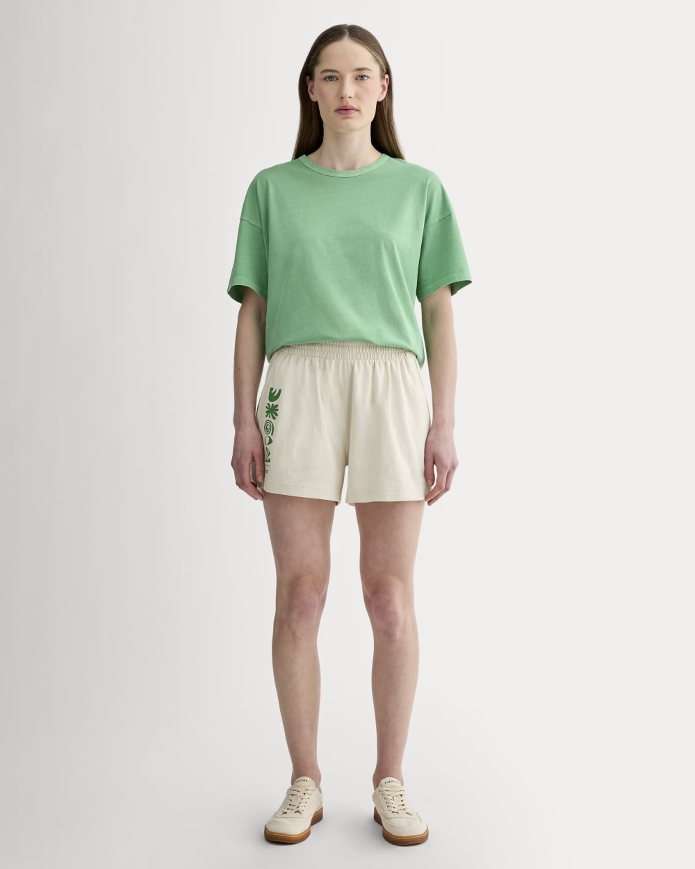 The Everlane x Parks Project Off-Duty Short in Natural / Green — front view