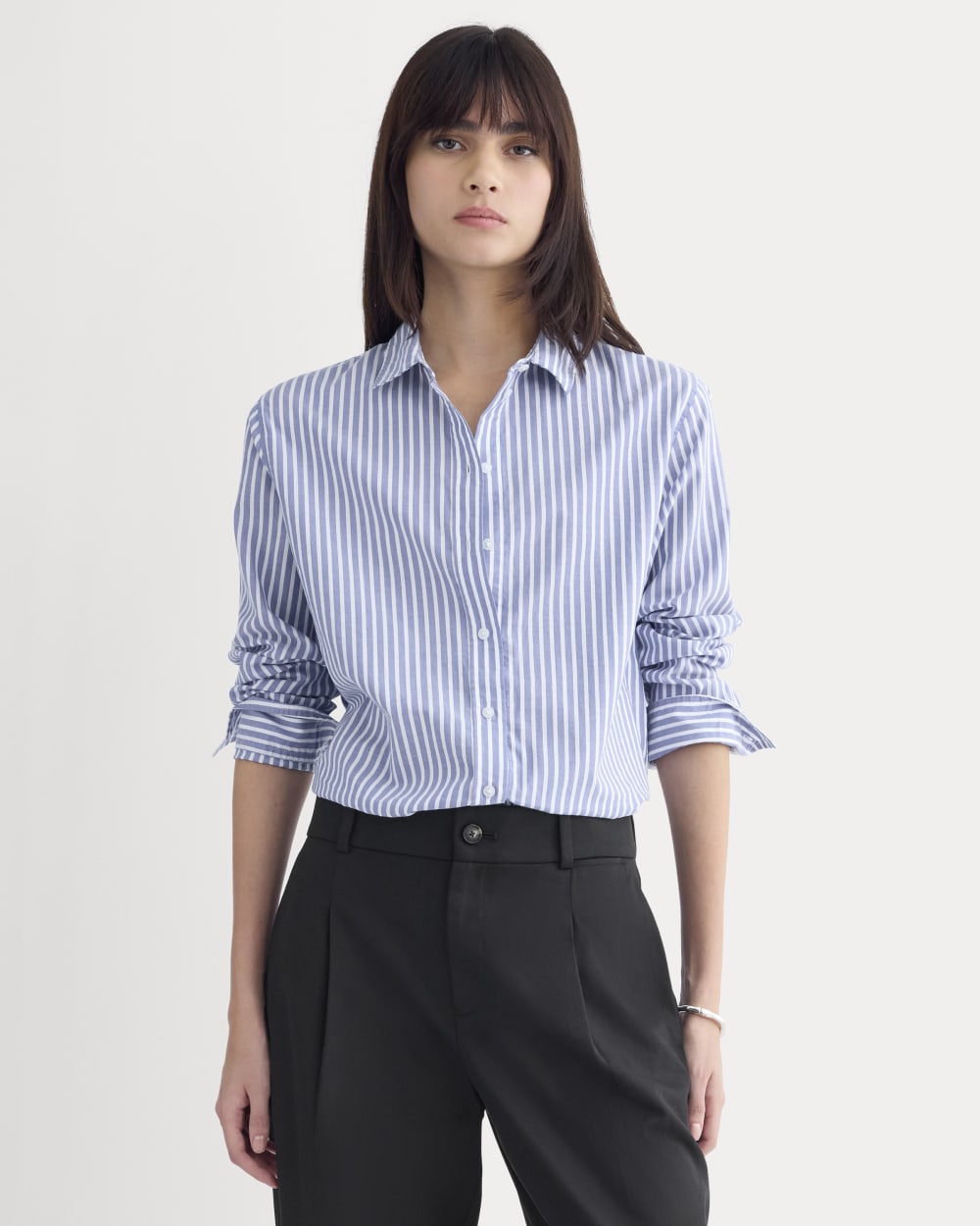 The Must-Have Shirt in Silky Cotton in Bone / Mazarine Blue — front view