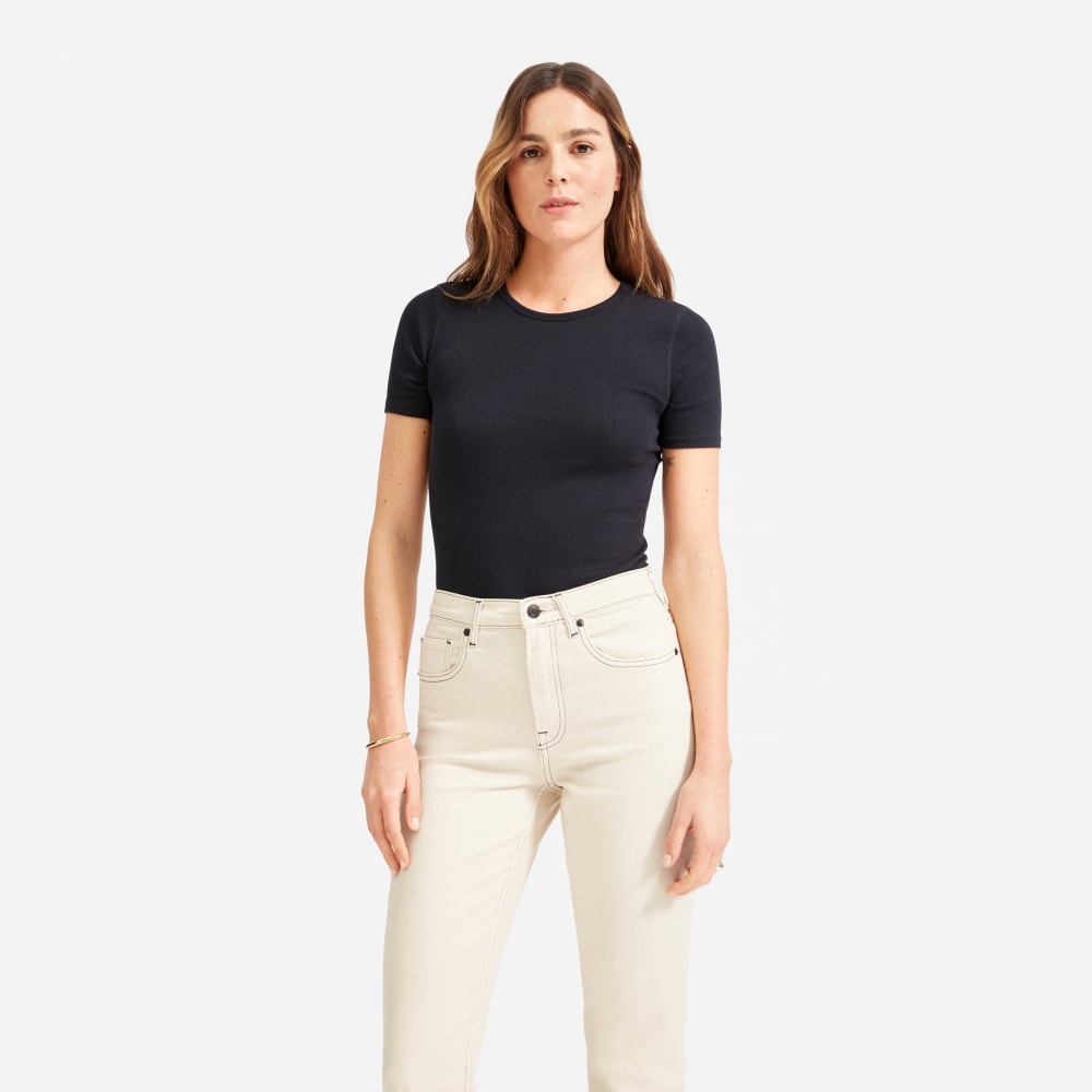 The Pima Micro-Rib Crew Tee in Black — front view