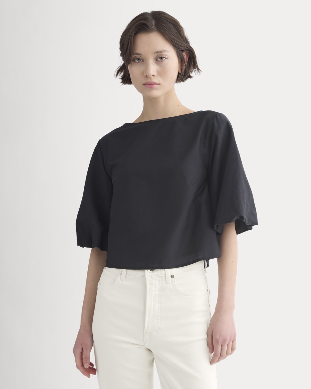 Bubble-Sleeve Top in Black — front view