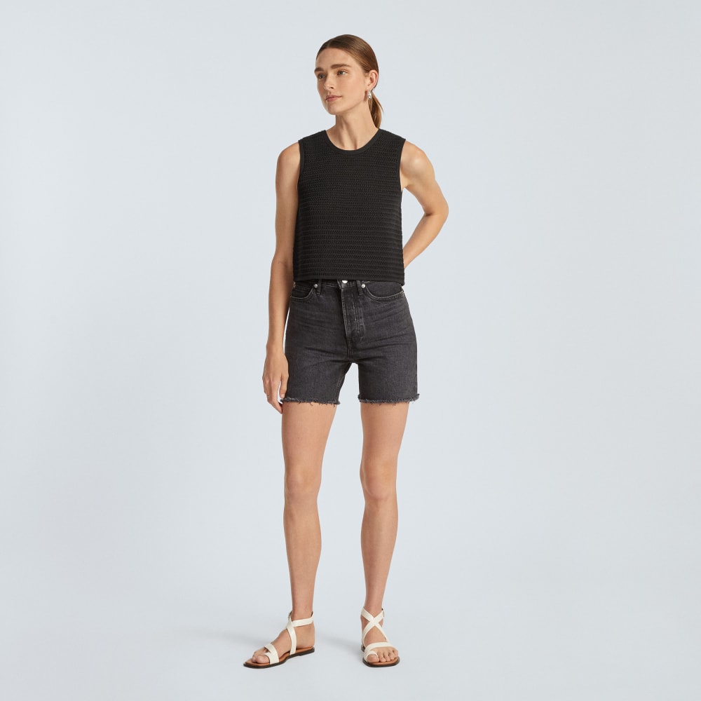 The Crochet Knit Cami in Black — detail view