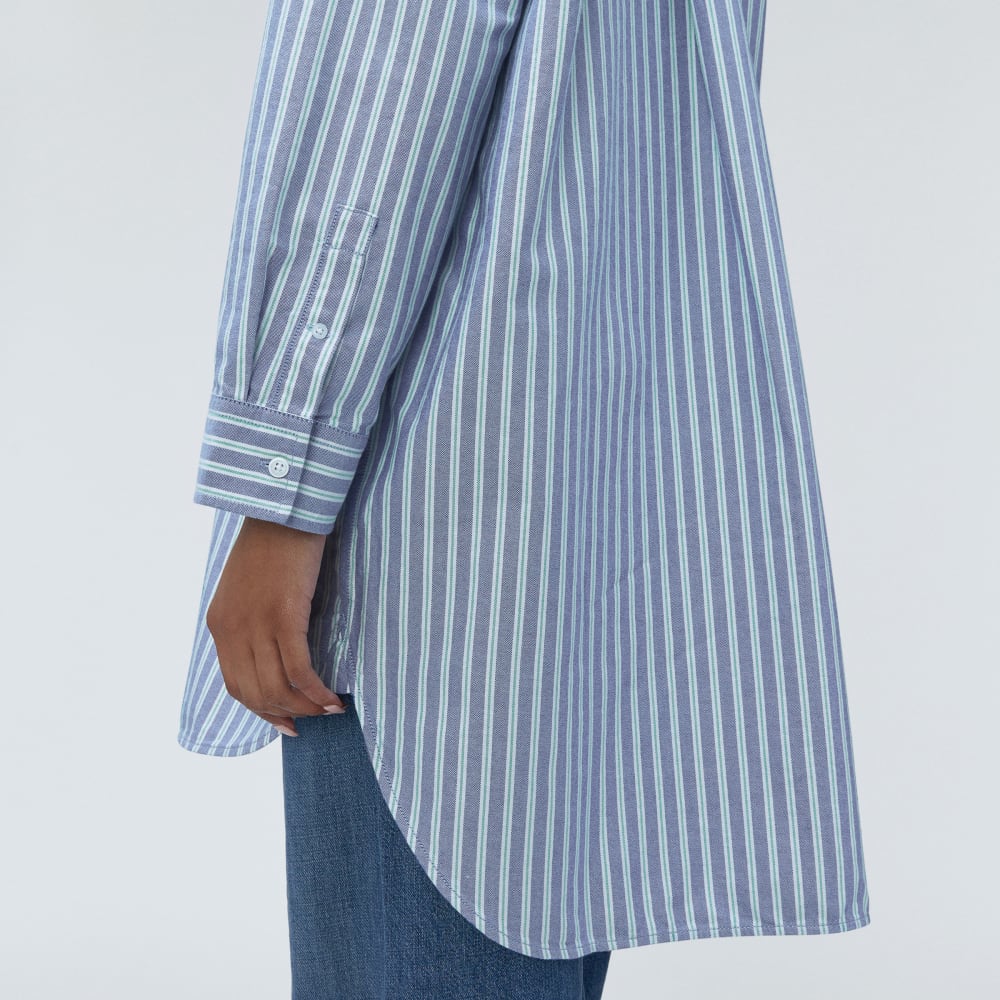 The Way Long Oxford Shirt in Lapis Blue / Bright Jade / Optic White — detail view
