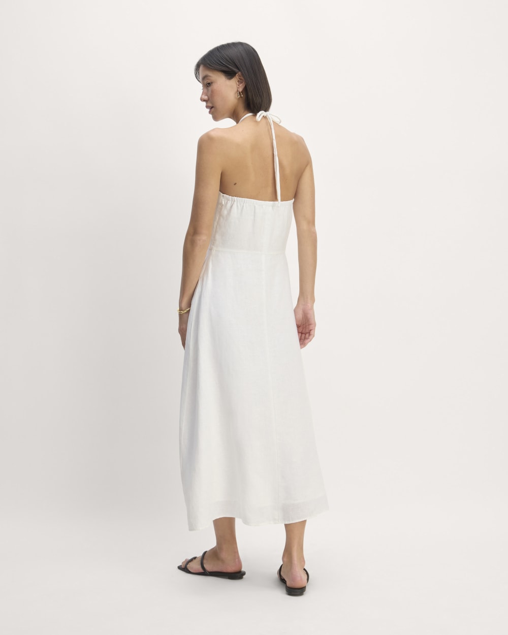 The Linen Halter-Neck Dress in White — detail view