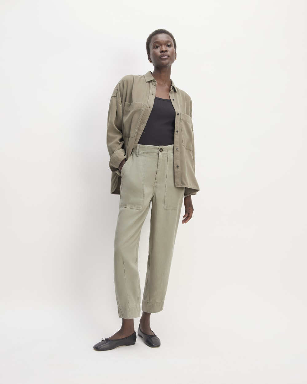 The Utility Pant in Buttersoft in Sage Green — front view