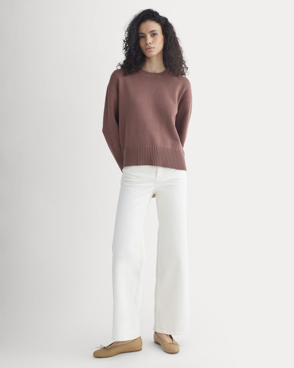 The Boxy Sweater in Everyday Cotton in Mocha — detail view