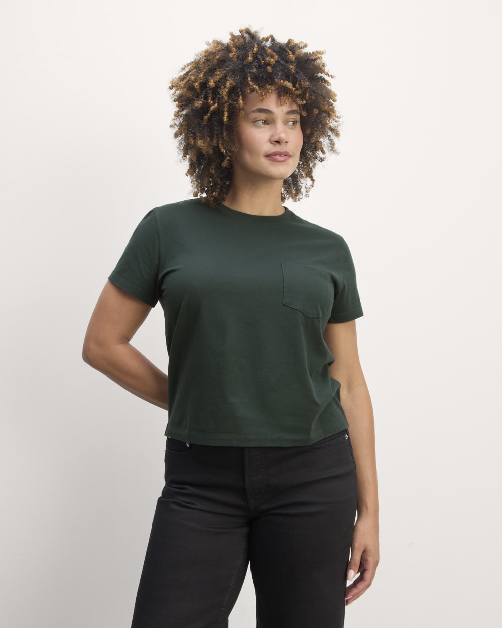 The Box-Cut Tee in Essential Cotton in Scarab — front view