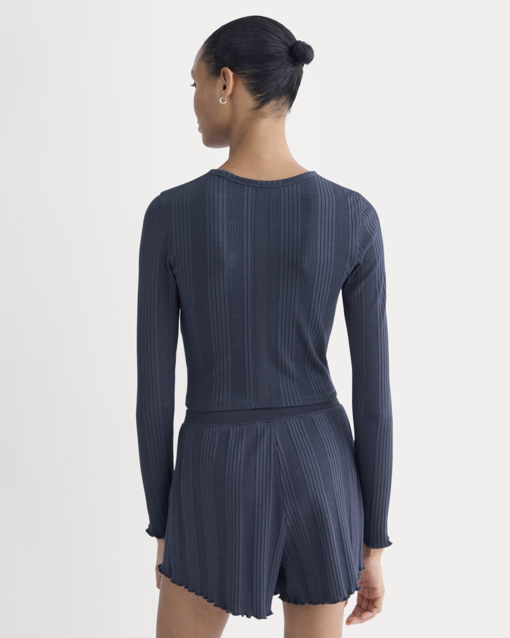 Lounge Rib Cropped Shirt in Navy — detail view