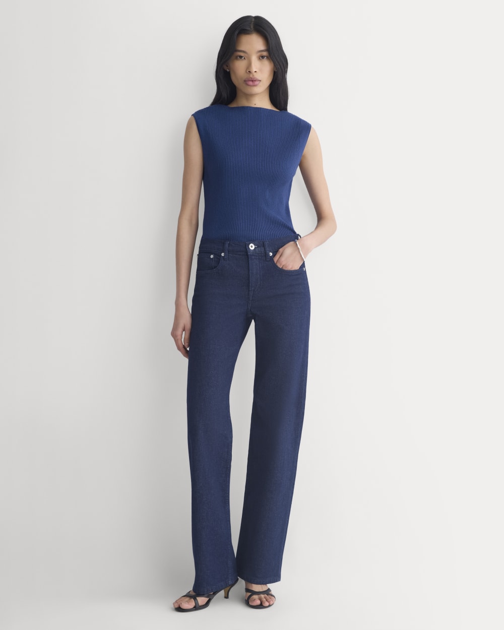 Boat-Neck Ribbed Knit in Estate Blue — detail view
