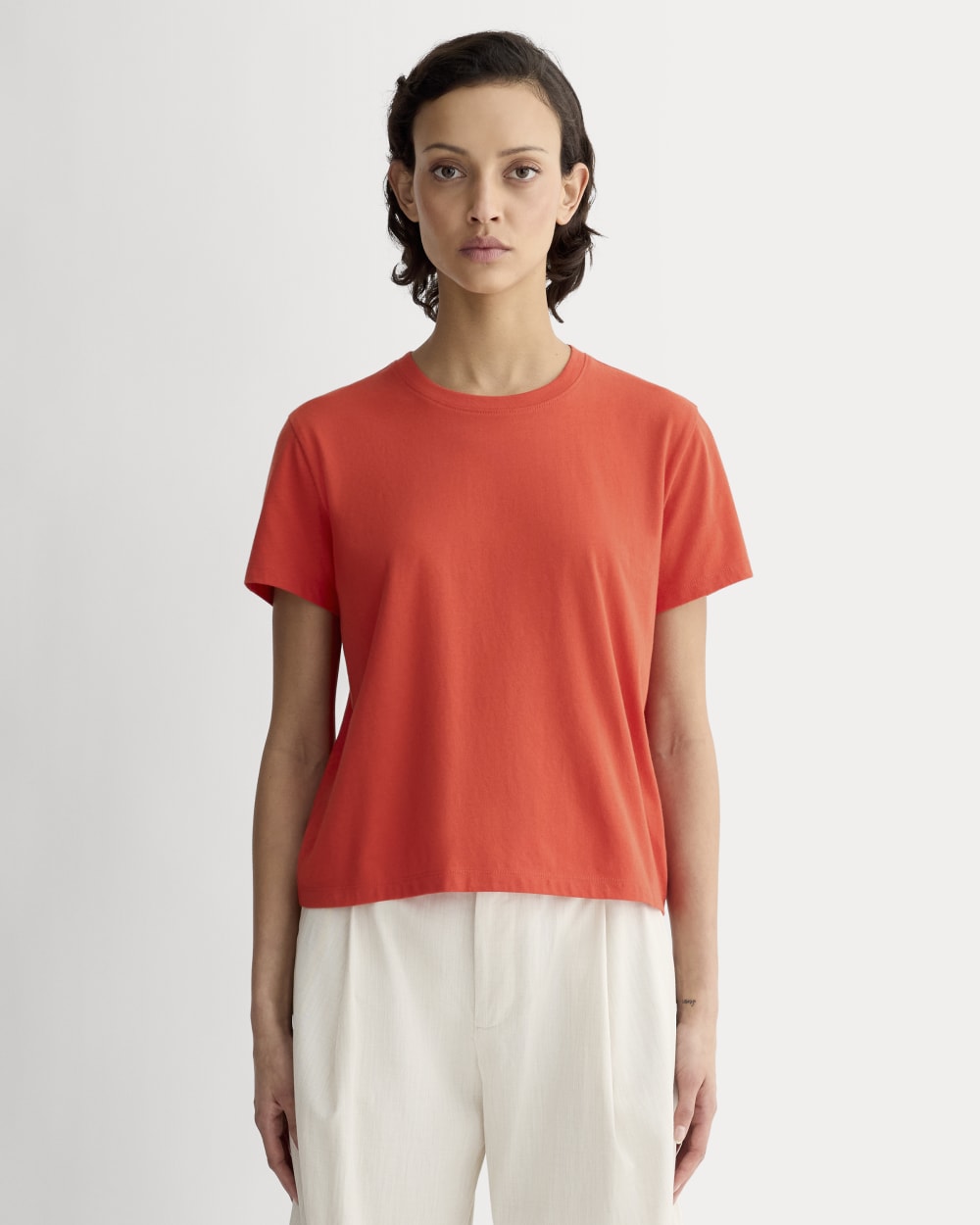 The Box-Cut Tee in Essential Cotton in Poppy Red — front view