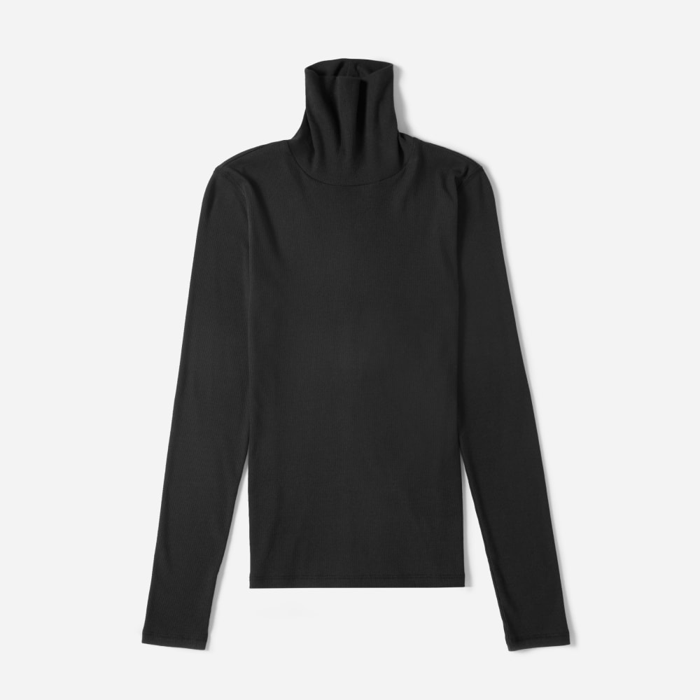 The Luxe Micro-Rib Turtleneck in Black — front view