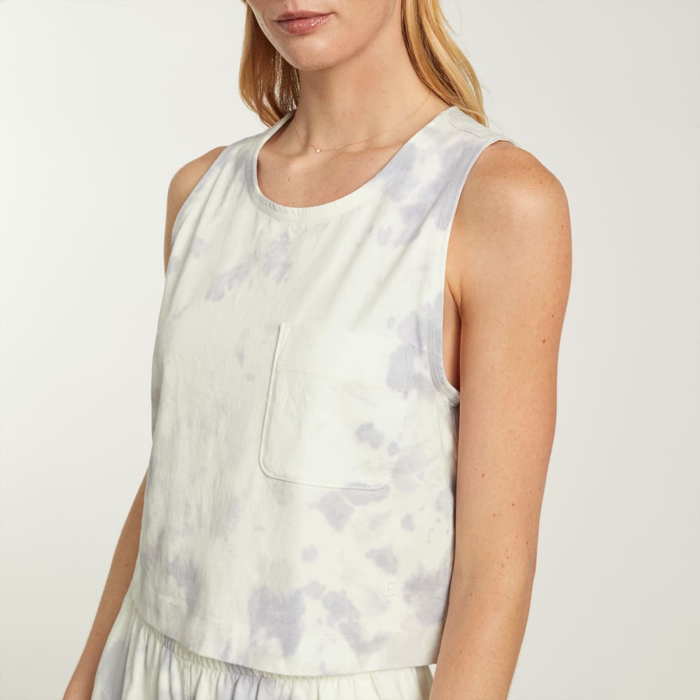 The Premium Weight Cropped Pocket Tank in Blue Slate Tie Dye — detail view