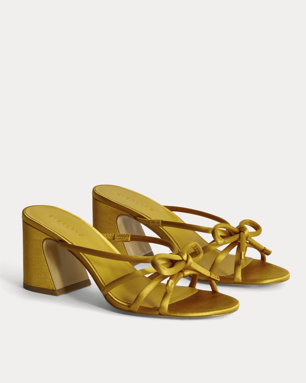 The Bow Heel in Golden Sun Satin — detail view