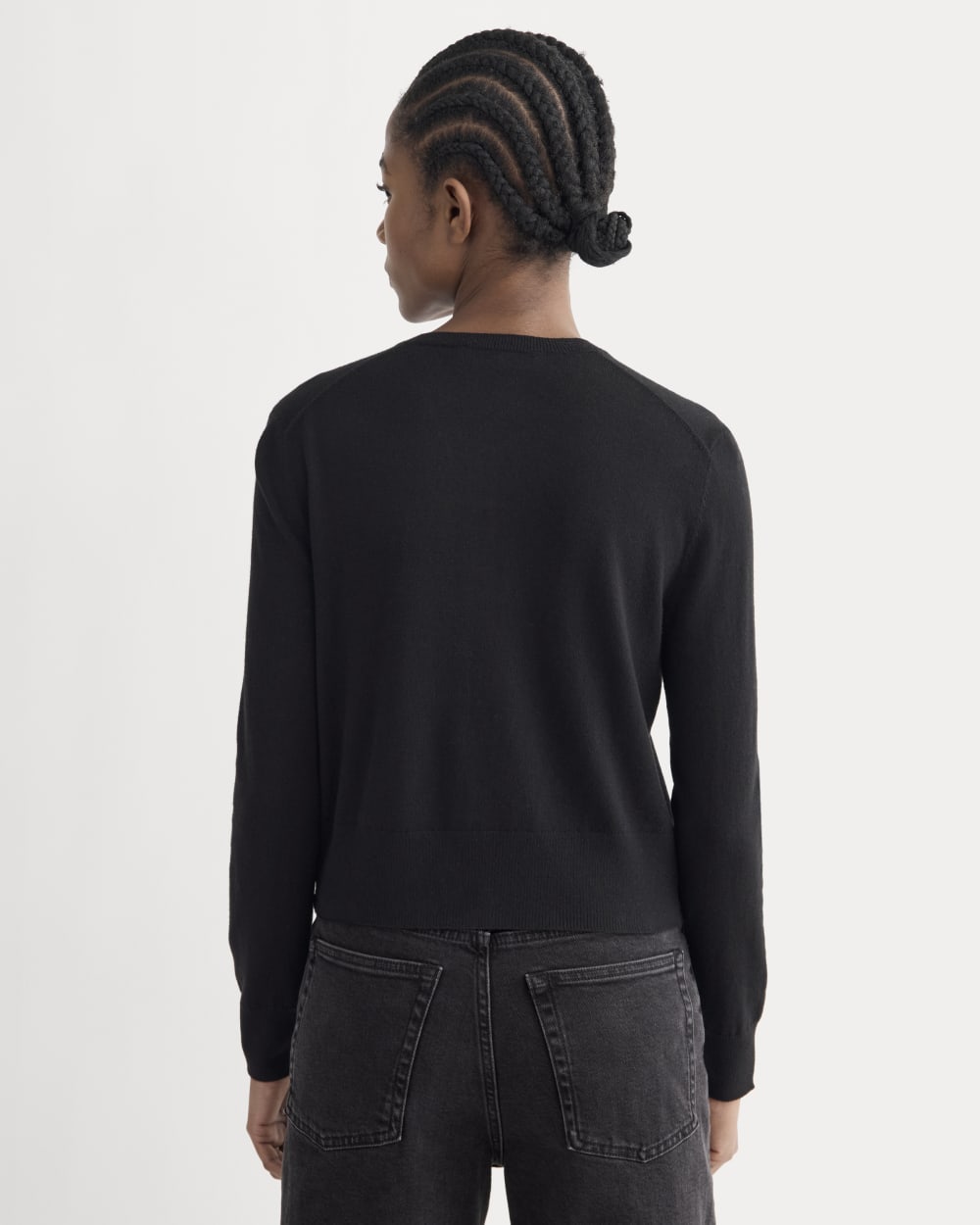 The Cropped Cardigan in Cotton Cashmere in Black — detail view