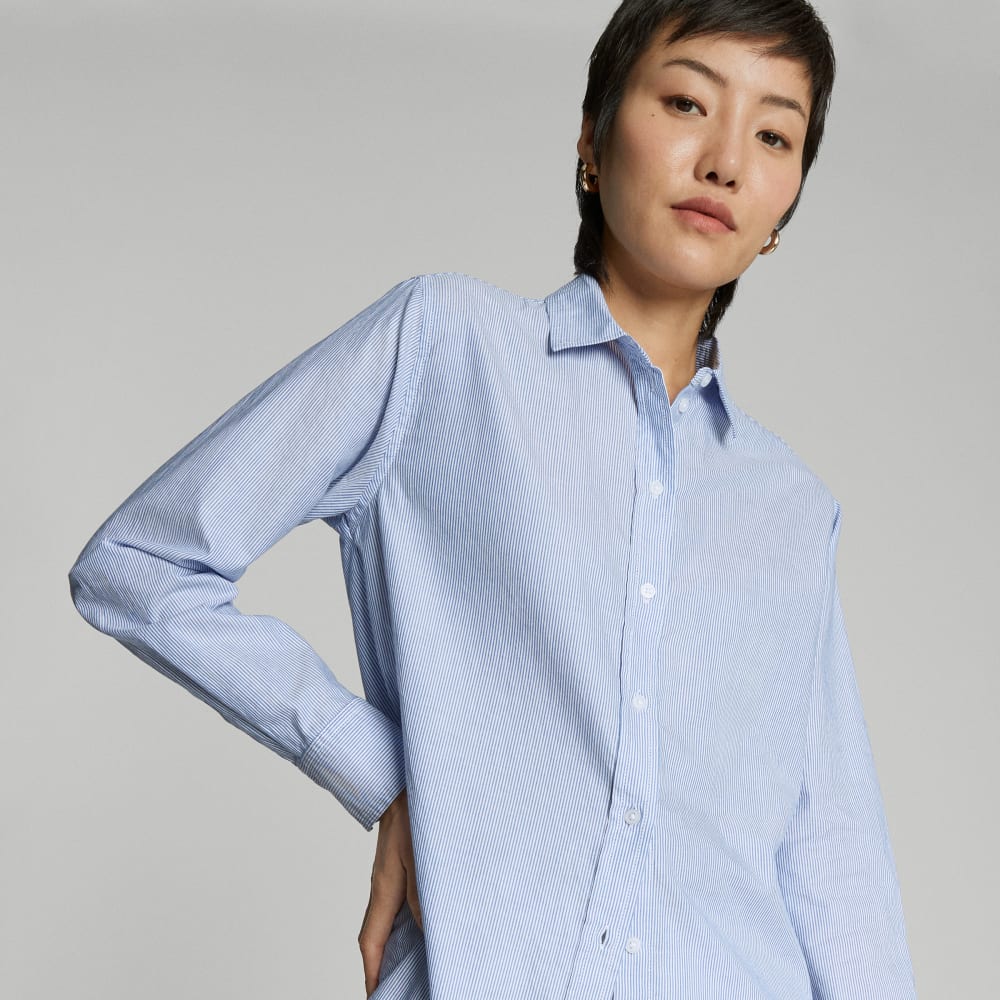 The Must-Have Shirt in Silky Cotton in Lapis Blue / White — detail view