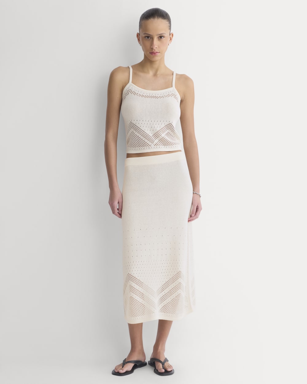 Lace-Knit Cami in Bone — detail view
