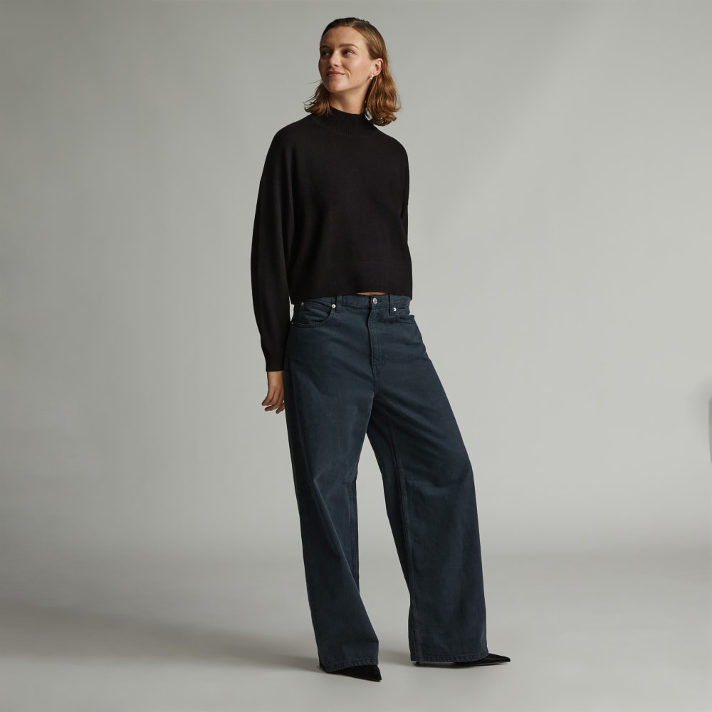 The Luxe Merino Turtleneck in Black — detail view