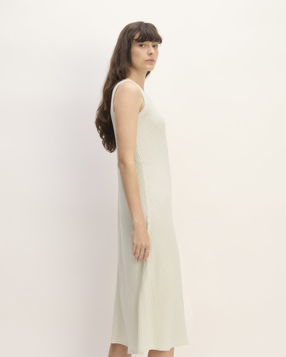 The Rib-Knit A-Line Tank Dress in Bone — front view