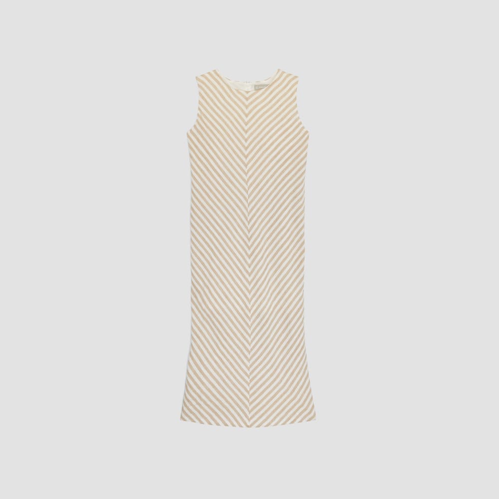 The Linen Bias Cut Dress in Bone / Caramel — alternate view
