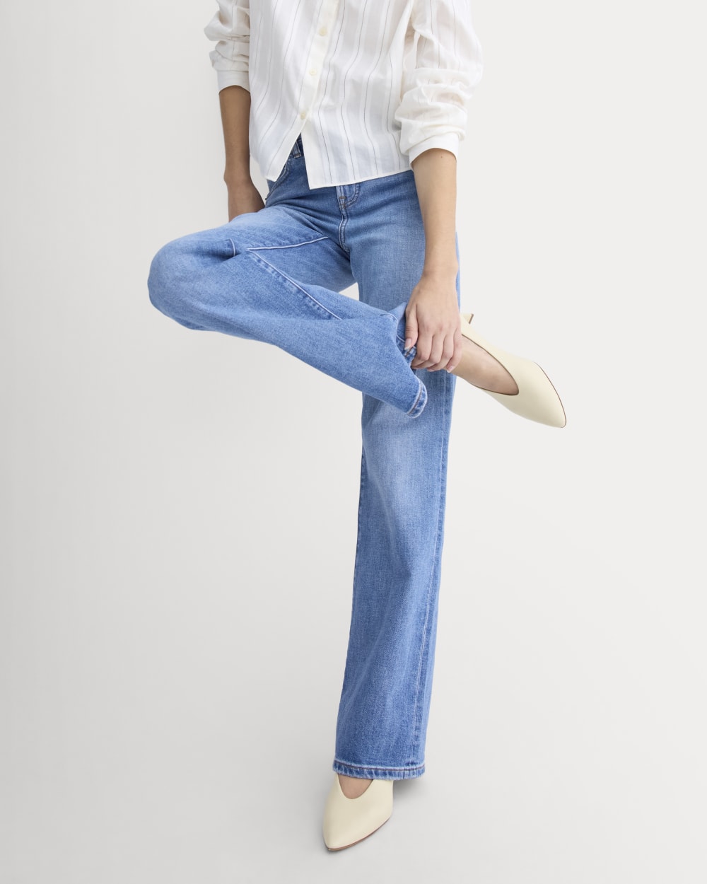 Made in Italy Almond-Toe Pump in Crema — detail view