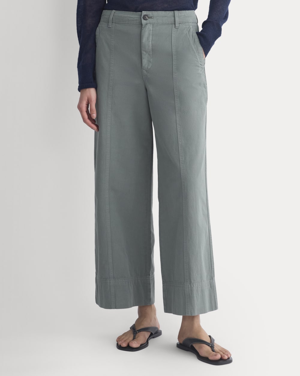 Seamed Wide-Leg Pant in Agave Green — detail view