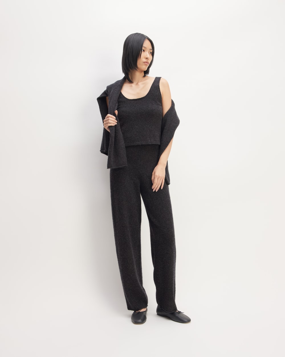 The Cozy-Stretch Tank in Charcoal — detail view