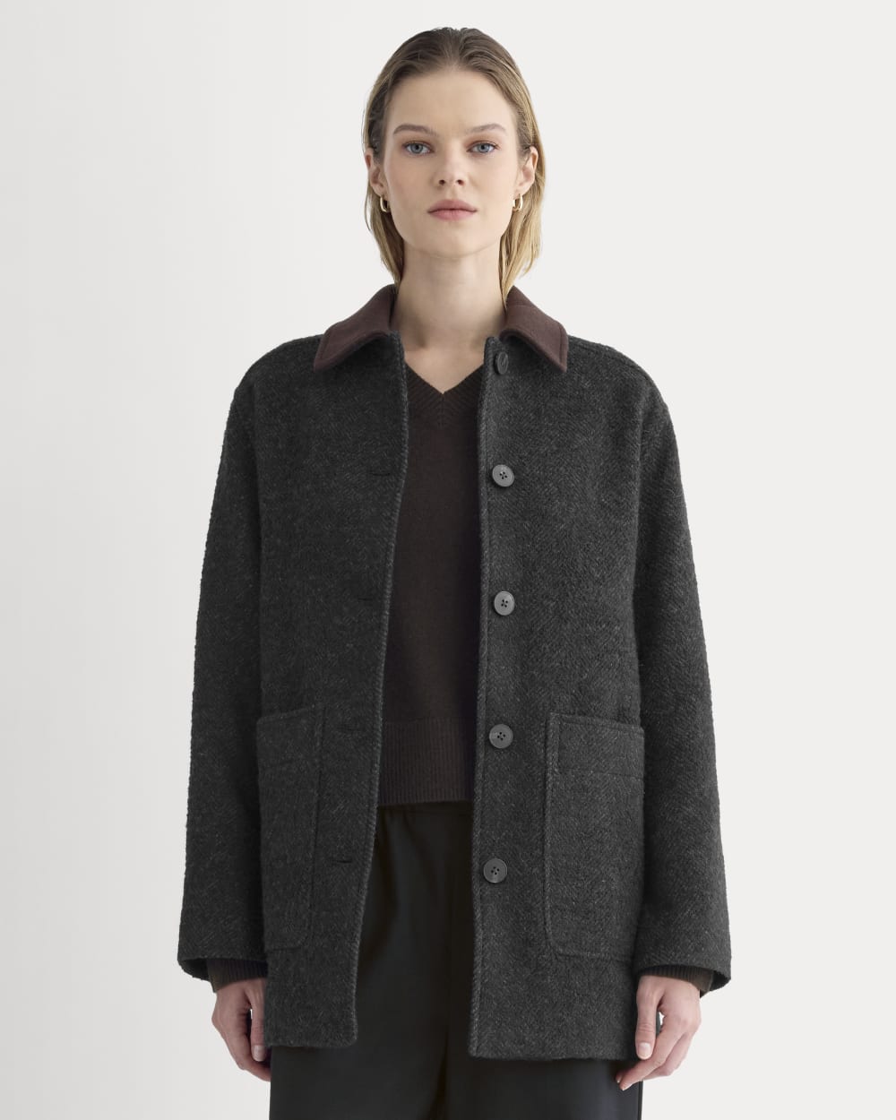 Italian Car Coat in Carbone/Black — front view