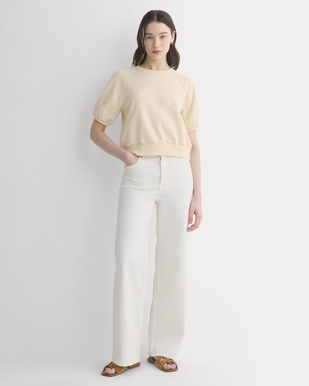 Lightweight Terry Blouson Short-Sleeve Crew in Parchment — detail view