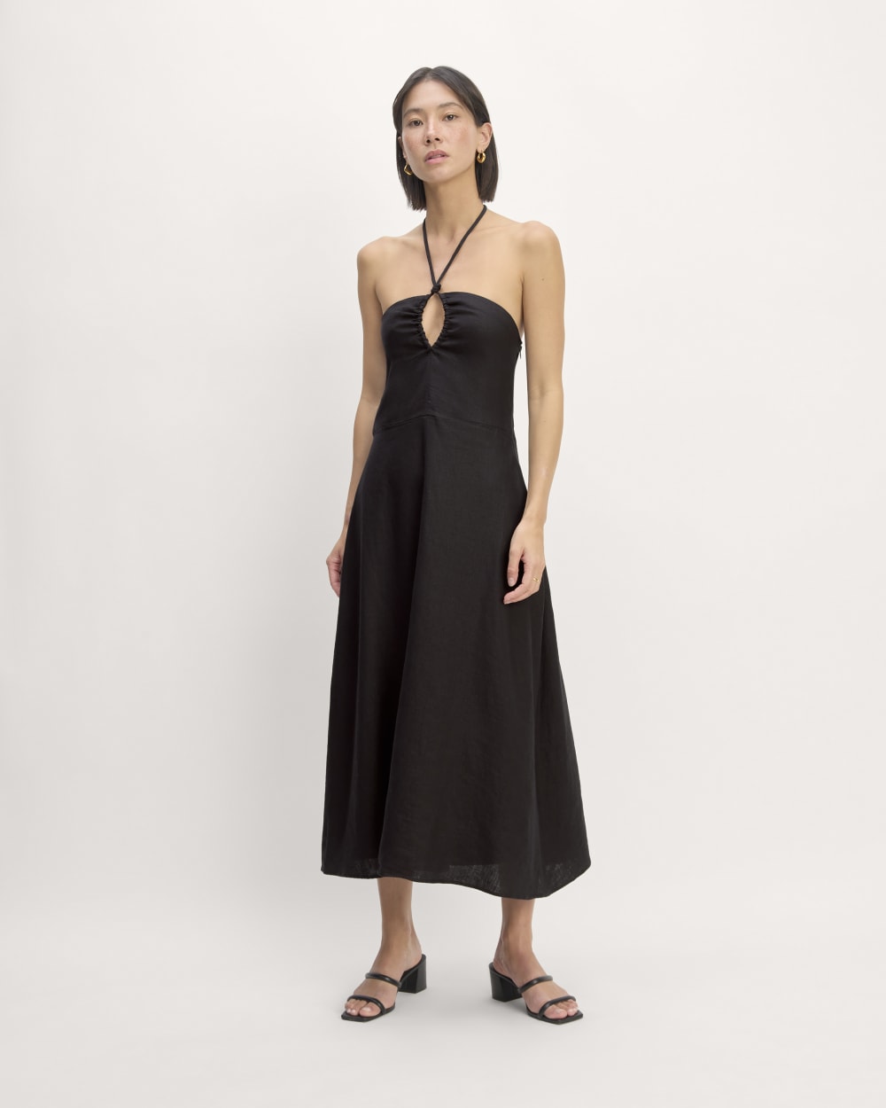 The Linen Halter-Neck Dress in Black — front view