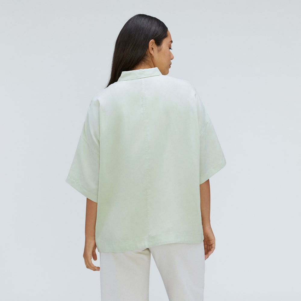 The Drapey Square Shirt in Seafoam Green — detail view
