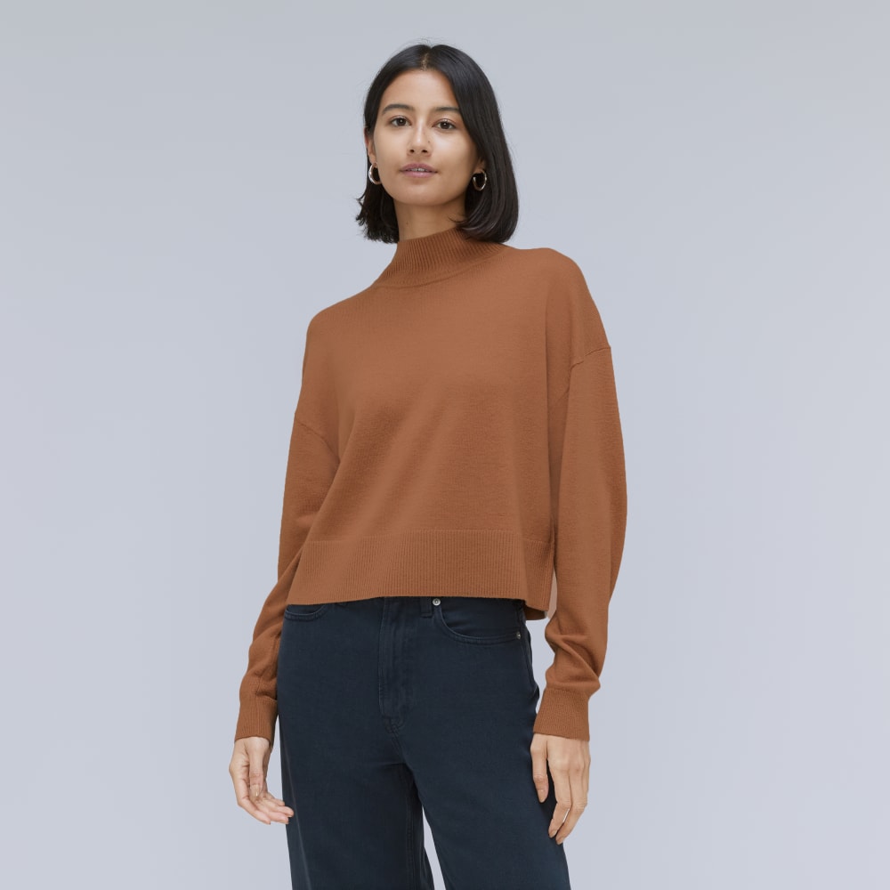 The Luxe Merino Turtleneck in Tawny Brown — front view
