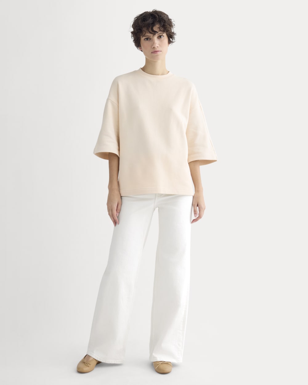 Lightweight Terry Oversized Tee in Parchment — detail view