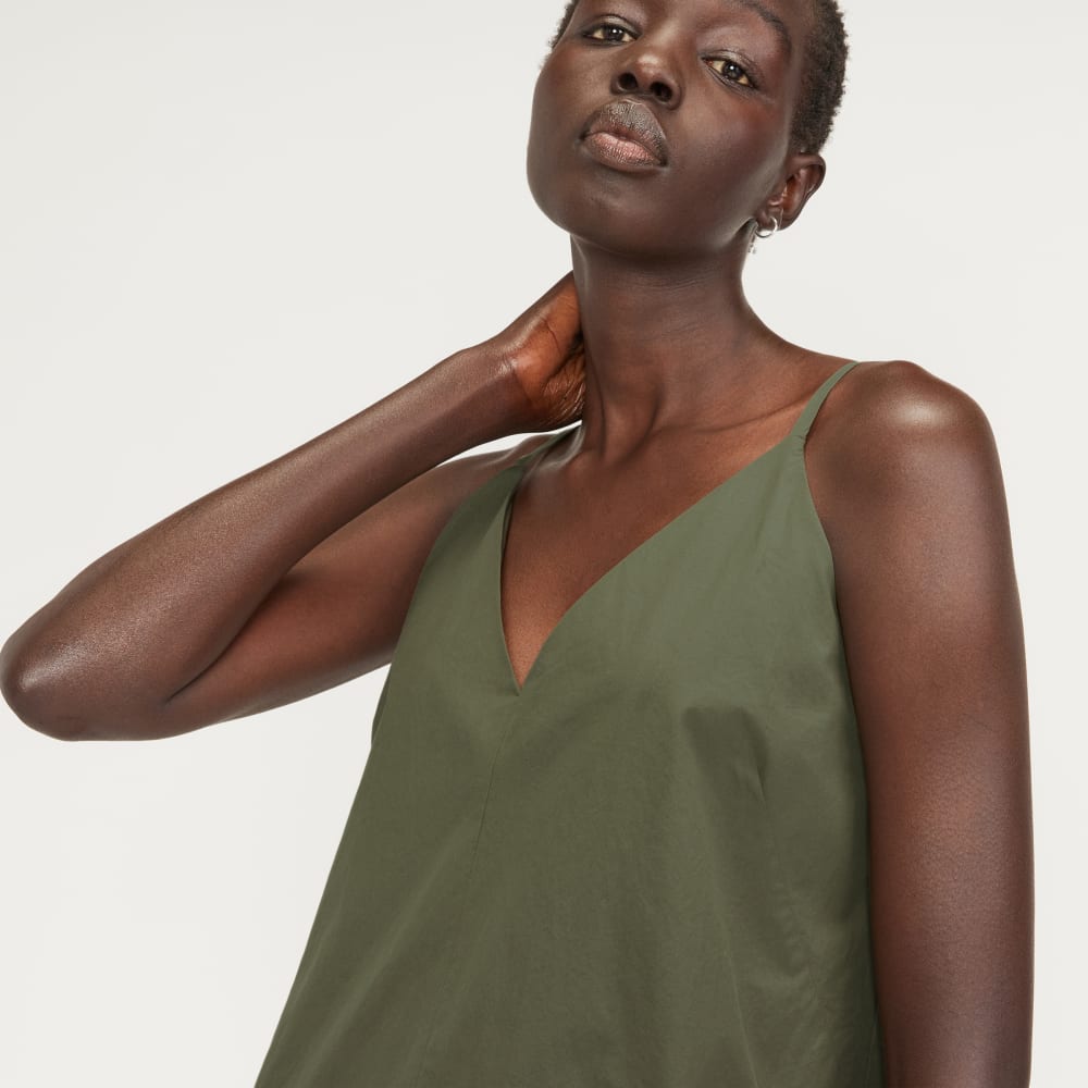 The Poplin Slip Dress in Kalamata — detail view