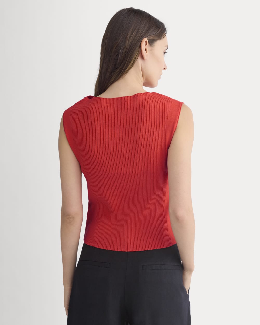 Boat-Neck Ribbed Knit in Fiery Red — detail view