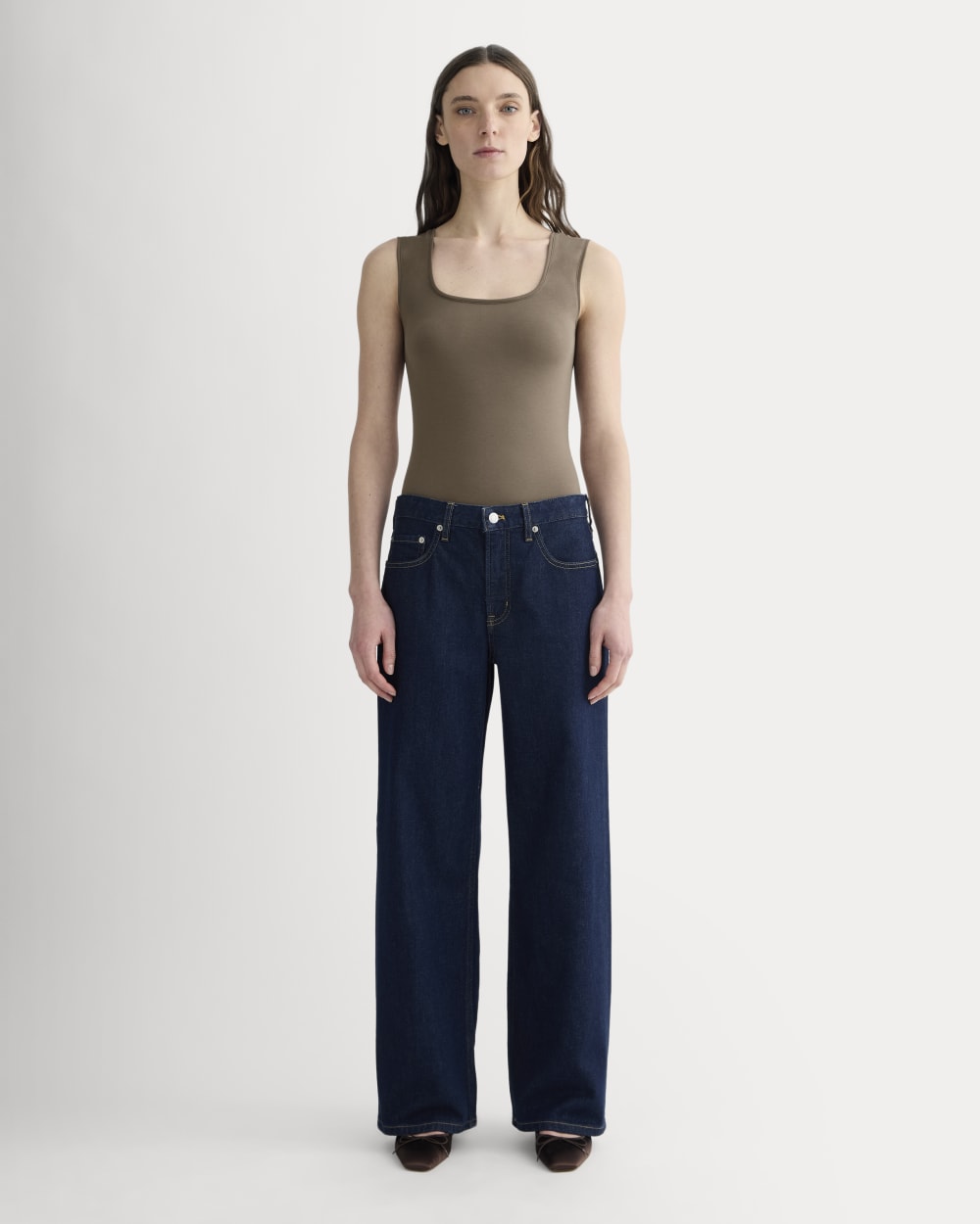 The Form Square-Neck Bodysuit in Deep Taupe — detail view